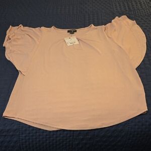 NWT LIZ CLAIBORNE LIGHT PINK FLUTTER SLEEVE TOP-SIZE LARGE TALL